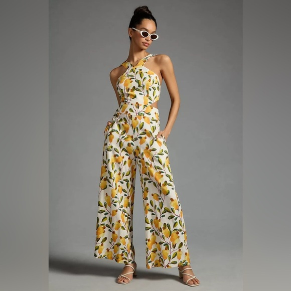 Farm Rio Halter Cutout Wide-Leg Jumpsuit